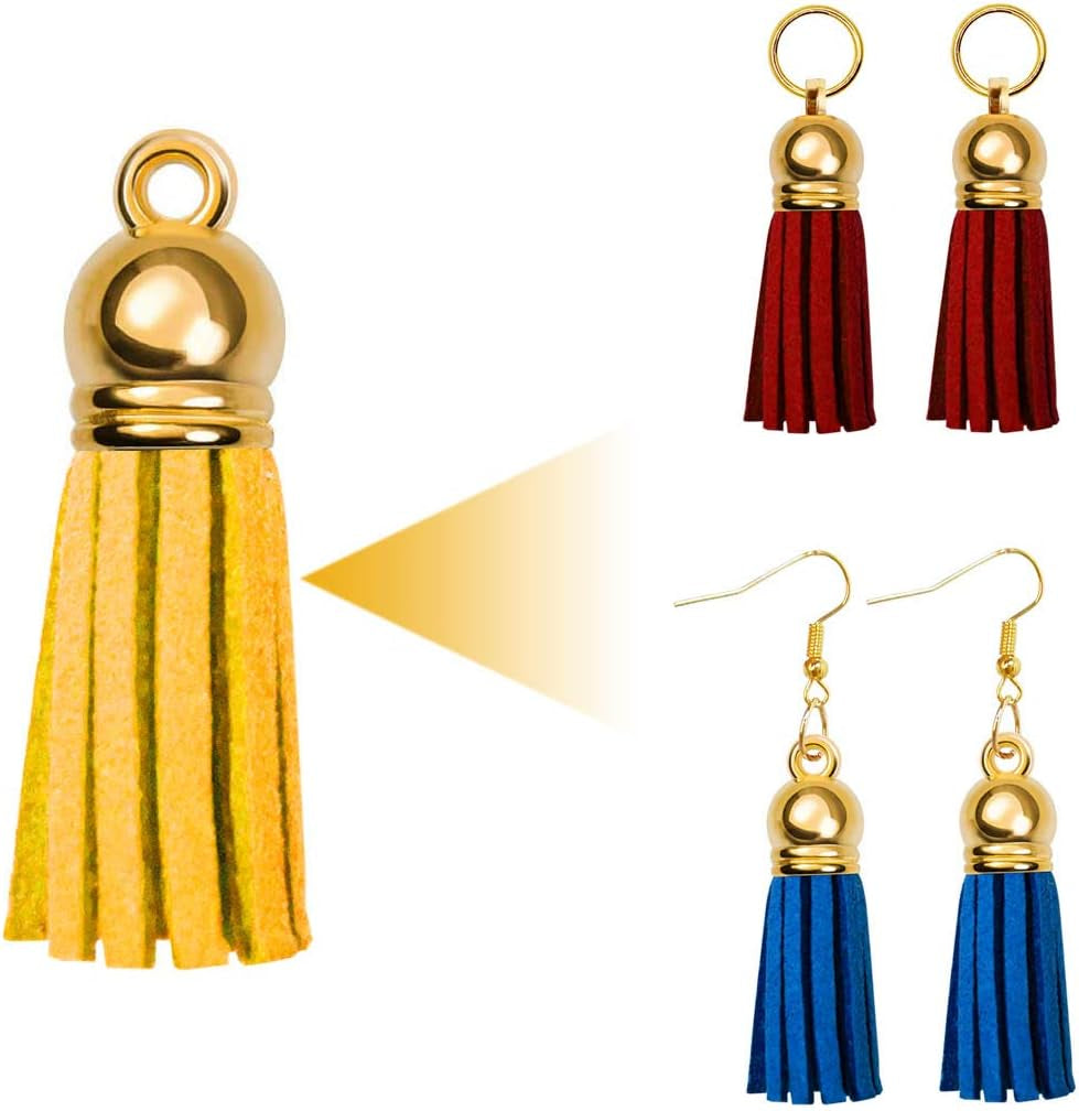Tassels for Keychains Faux Suede Tassel for DIY Jewelry Making 60 Pcs Leather Keychain Charms Bulk & 60 Pcs Jump Rings Key Chain Rings Bulk for Cellphone Straps Pendants Crafts