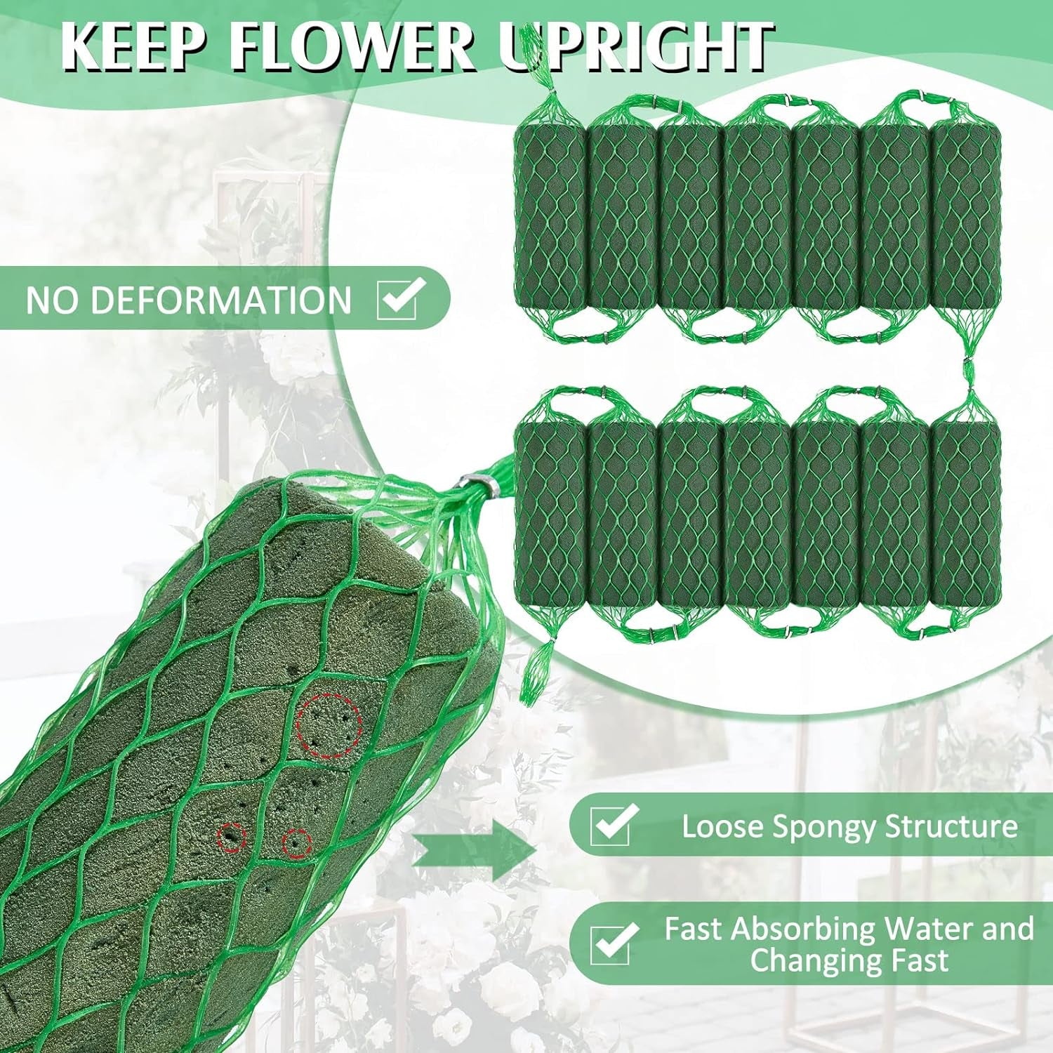 14 Pcs Floral Foam Garland 27.6Ft Absorption Flower Holder Plant Foam Flower Green Sponge Foam for Wedding Arch Door Tabletop Decoration Arrangement Home Garden Craft