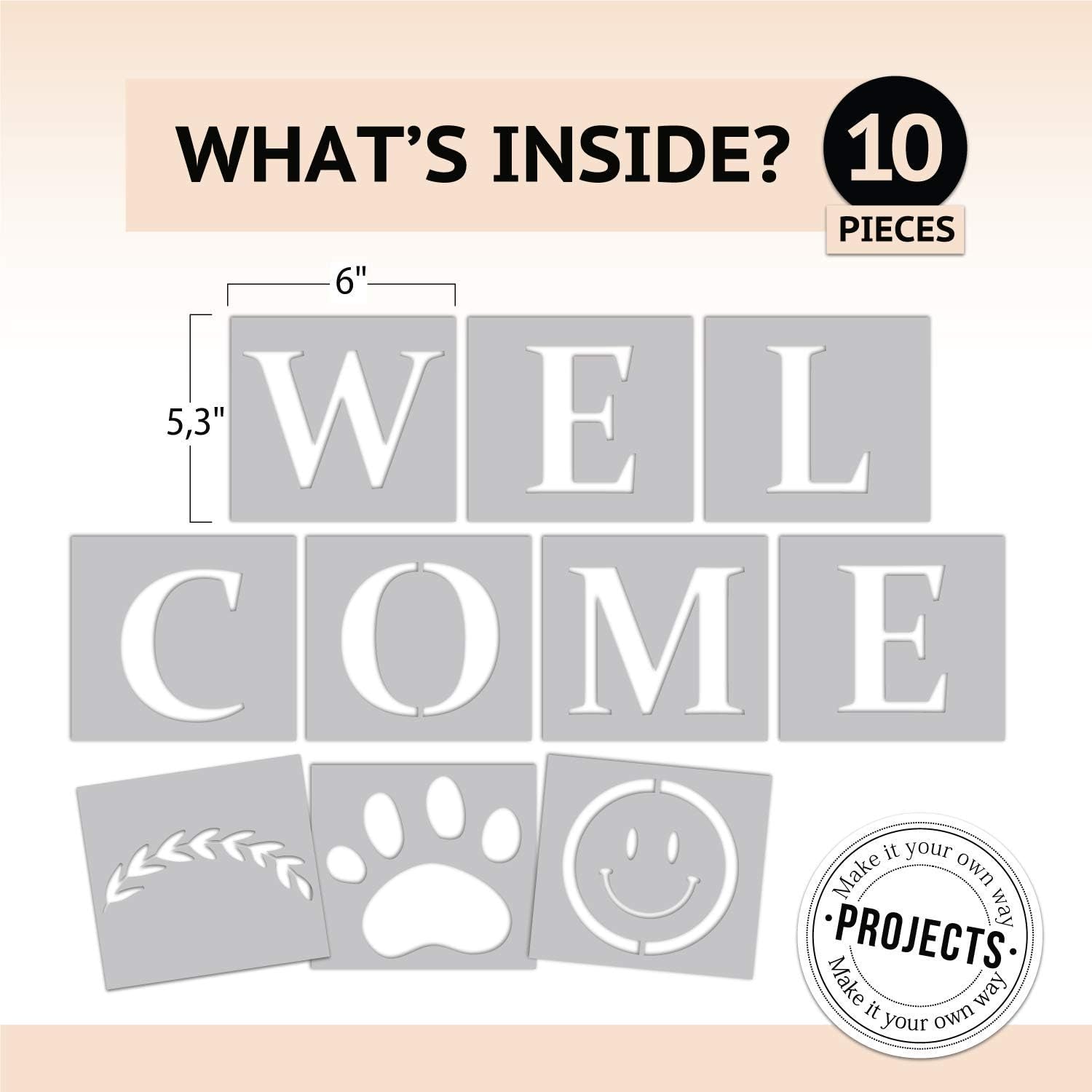 Welcome Stencil, Stencils for Painting on Wood Reusable, Own DIY Projects, Gifts and More, Easy to Use Large Letter Stencil – Horizontal and Vertical (Welcome Stencil)