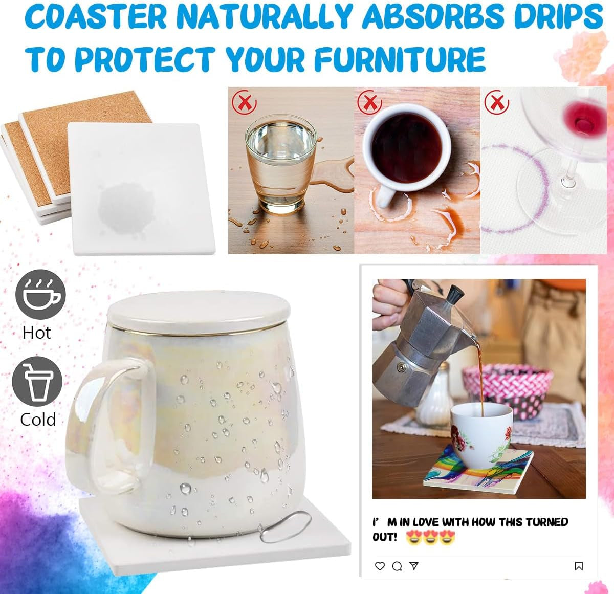 Strong Packaging! 60 PCS Square Unglazed Ceramic Tiles for Crafts Coasters with 60 PCS 2Mm Self Adhesive Cork Squares,White Tiles 4X4 for Crafts Ceramic