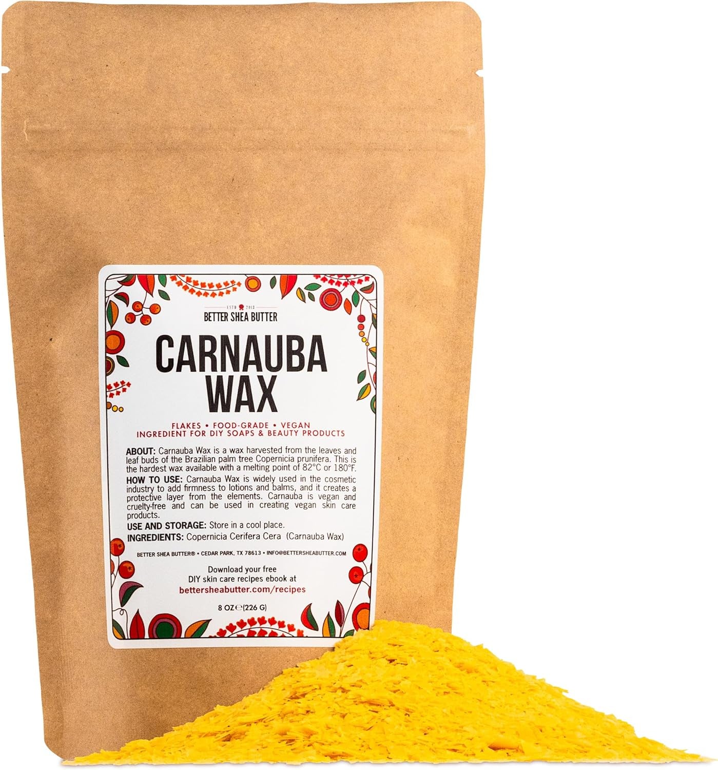 Carnauba Wax | for Use in Homemade Balms, Candles and Other Skin Care | Wood, Furniture and Leather Finishing | 100% Pure Carnauba Wax Flakes | Food Grade | Vegan Wax | 8 Oz by