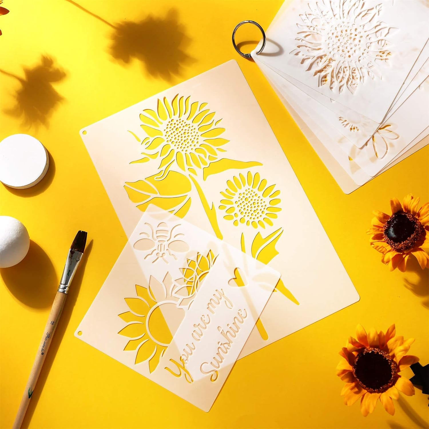 8 Pieces Sunflower Butterflies Painting Stencils for Painting on Wood Flower Butterfly Stencil Kit for Painting on Wall Canvas You Are My Sunshine Reusable Plastic Template for Door Home Decoration