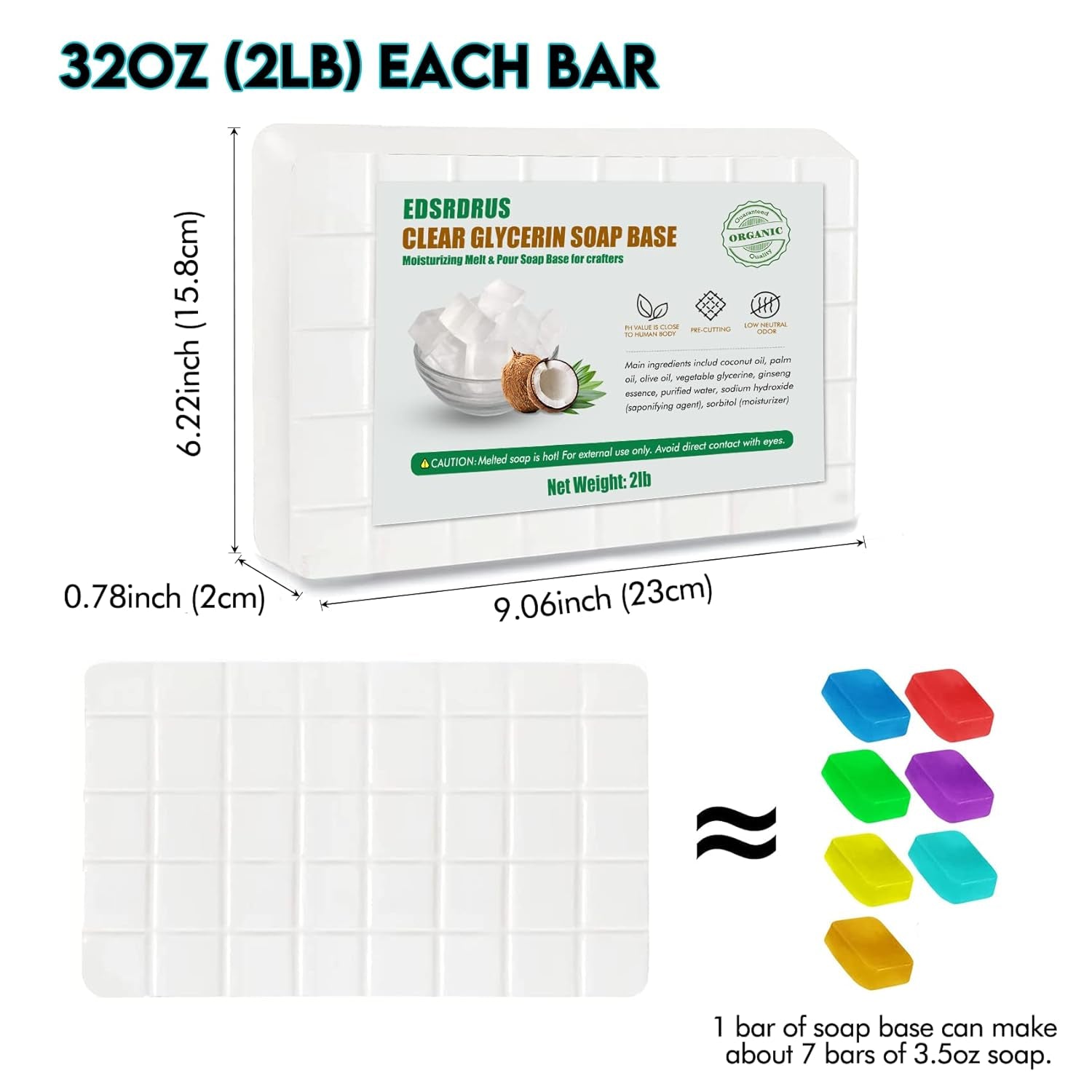4LB Unscented Glycerin Soap Base DIY Handmade Soap Moisturizing Melt and Pour Soap Base for Crafting, Vegetable Glycerin &amp; Coconut Oil, Easy to Cut (White,4Lb)