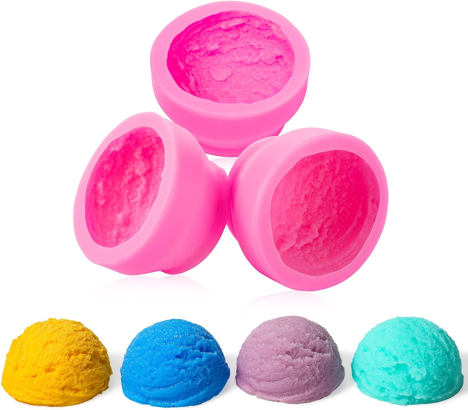 Silicone 3D Ice Cream Ball Shape Silicone Molds Cookie Pastry Mold Soap Candle Clay Mold Aromatherapy Plaster Mold, for Wedding Cake Chocolate Dessert Pudding Mousse DIY Kitchen Baking (3 Pieces)