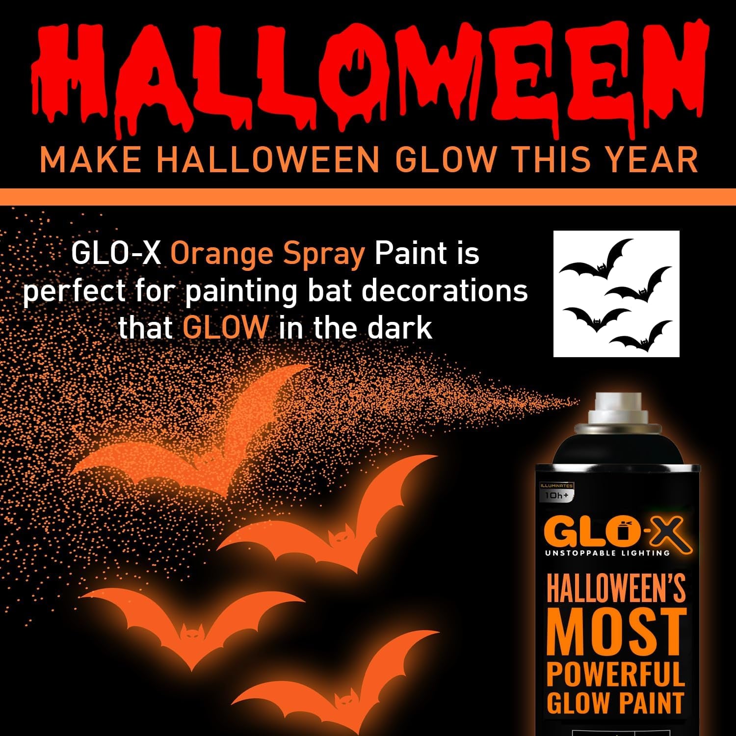 Orange Halloween Glow in the Dark Spray Paint - Make Indoor and Outdoor Halloween Decorations Glow Neon Fluorescent in the Dark - Metal Plastic Fabric