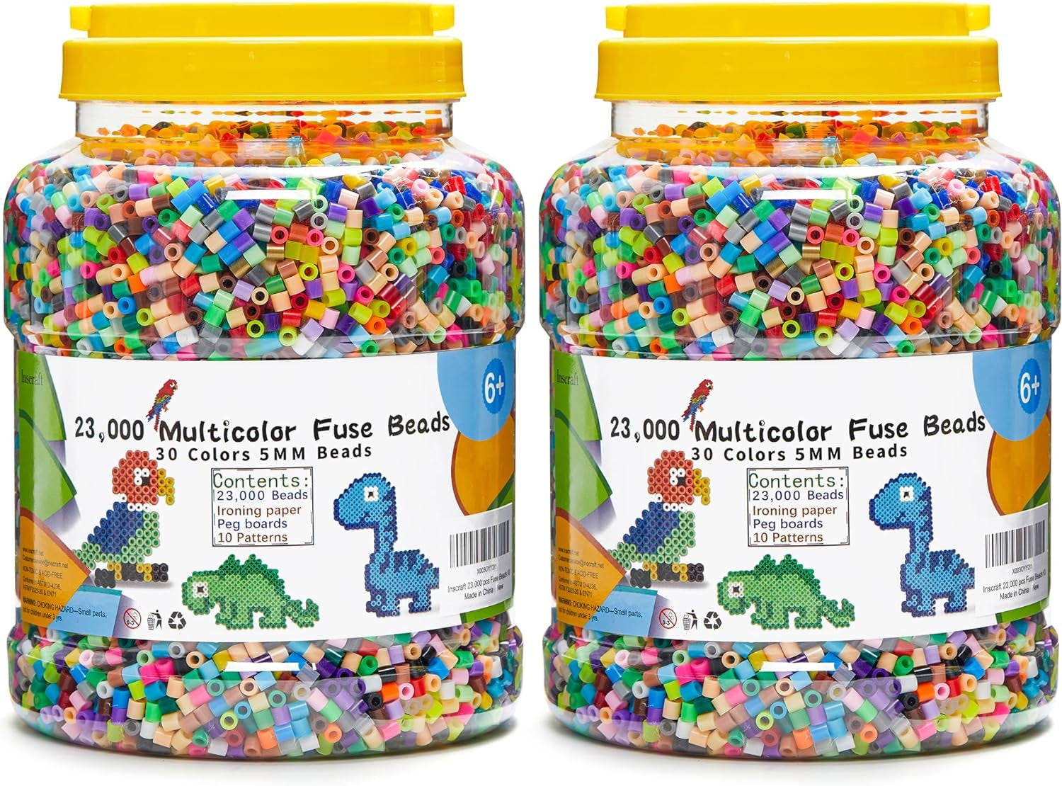 2 Buckets of Fuse Beads, 46,000 Pcs 5Mm Beads for Kids Crafts, 30 Colors Iron Beads with 6 Pegboards, 10 Ironing Paper, 20 Patterns, Gifts for Birthday Christmas, Multicolor Beads Refill Kit