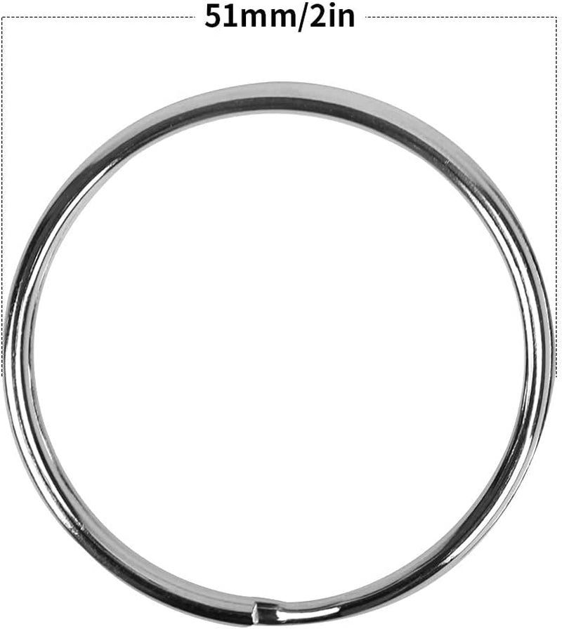 2 Inch Flat Key Rings - Large Split Key Rings - Silver Steel round Edged Circular Keychain Ring Clips - Sturdy Key Chain Ring Connector (Pack of 10)
