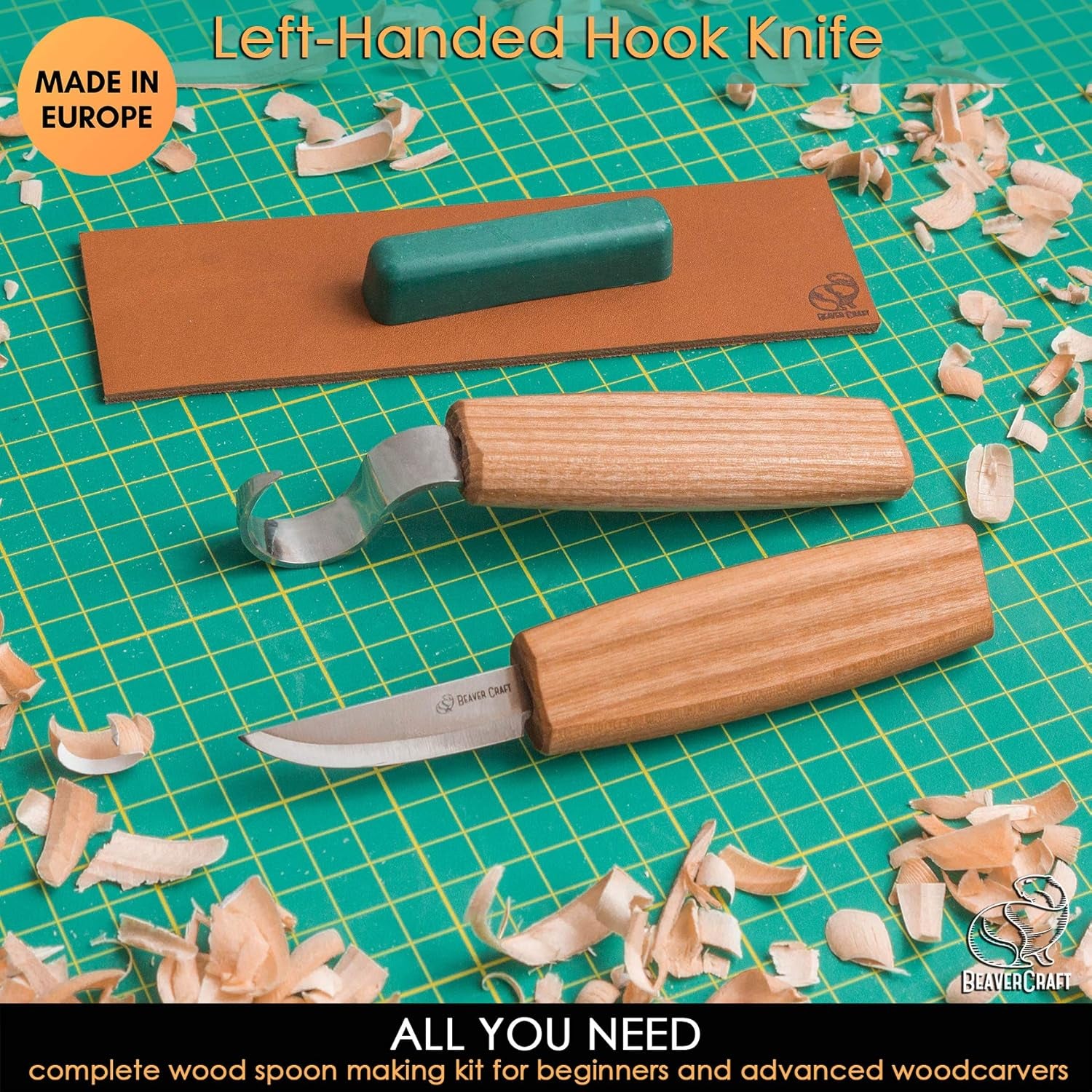 S01L Wood Spoon Carving Knives Set Spoon Making Tools Kit Whittling Knife Hook Knife Left-Handed Bowl Cup Kuksa for Beginners Woodworking Professional Left Handed Wood Carving Kit
