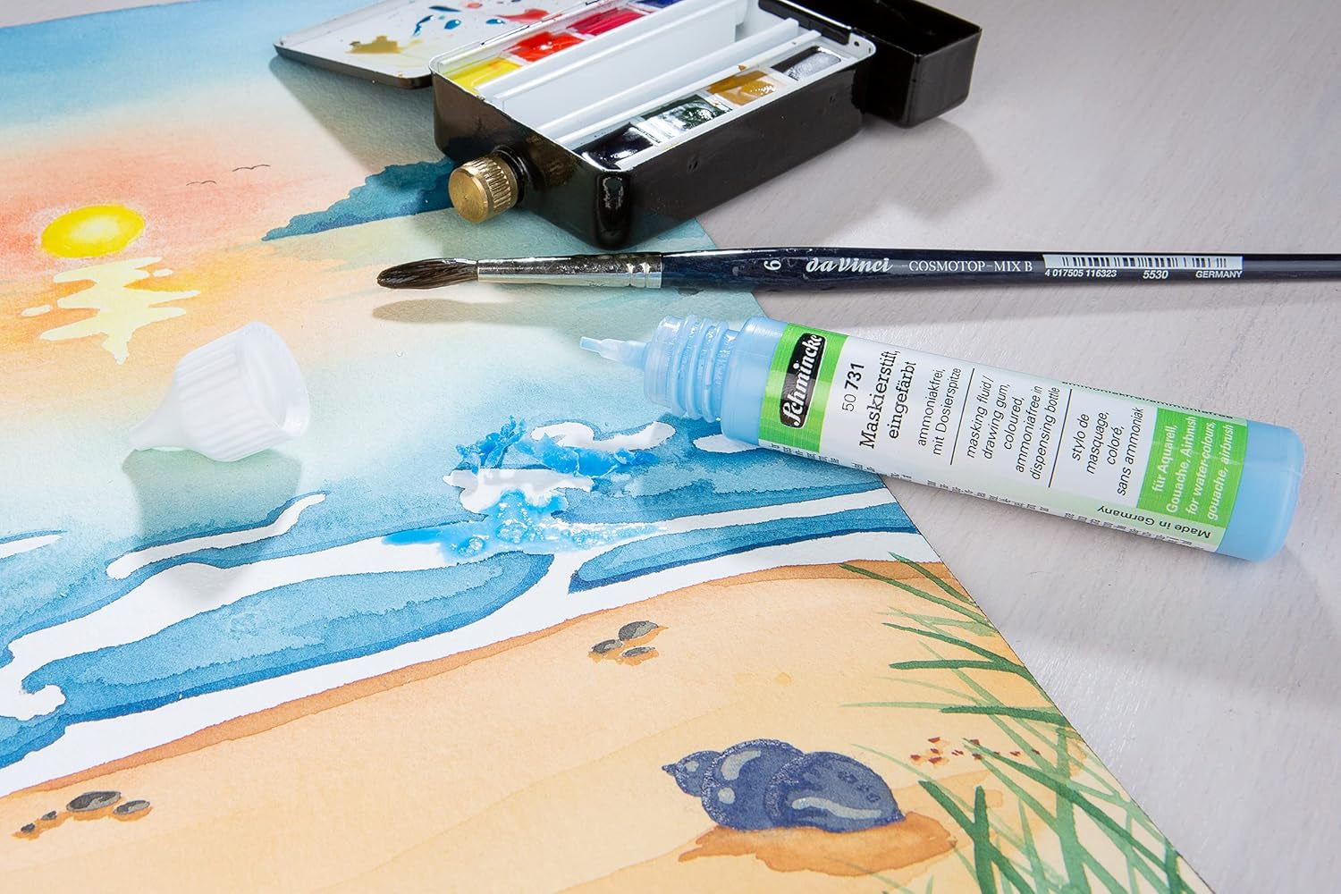 - Masking Pen Colored, 25 Ml, 50 731 005, Dosing Pen, Blue Masking Liquid for Opaque Areas of Paintingson Watercolor Paper, Ammonia-Free