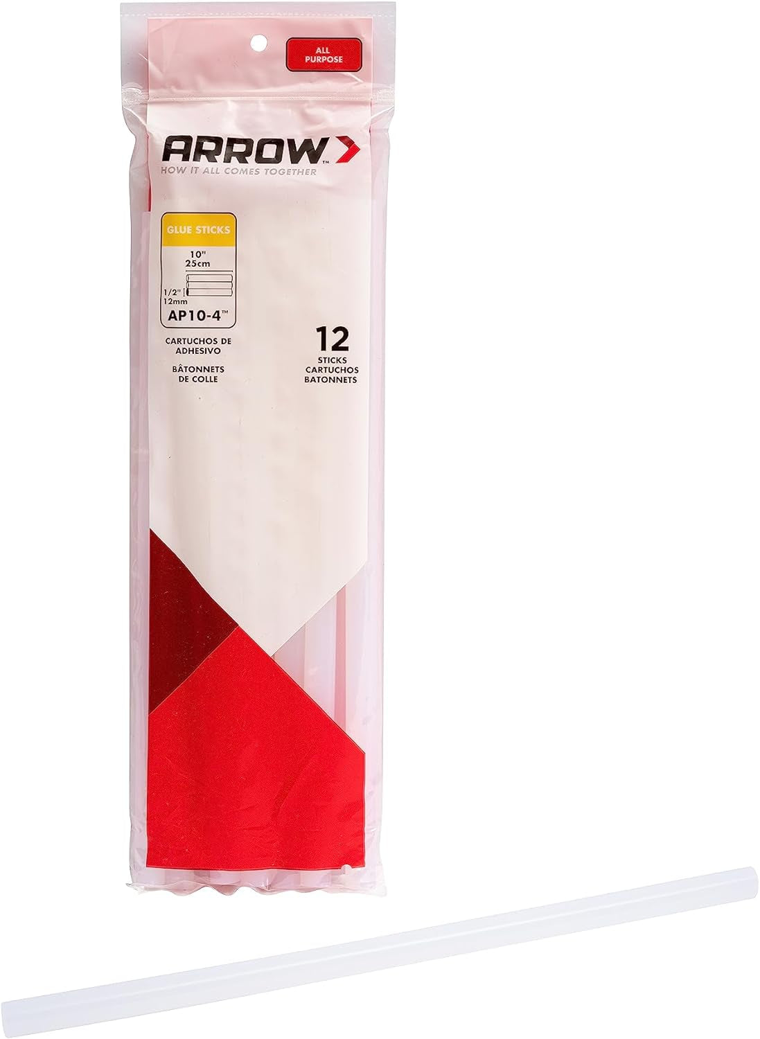 AP10-4 All Purpose Full Size Glue Sticks for Hot Glue Guns, Use for High Temp and Low Temp Crafting, Hobbies, and General Repair Projects, 10-Inch by 1/2-Inch, Clear, 12-Pack