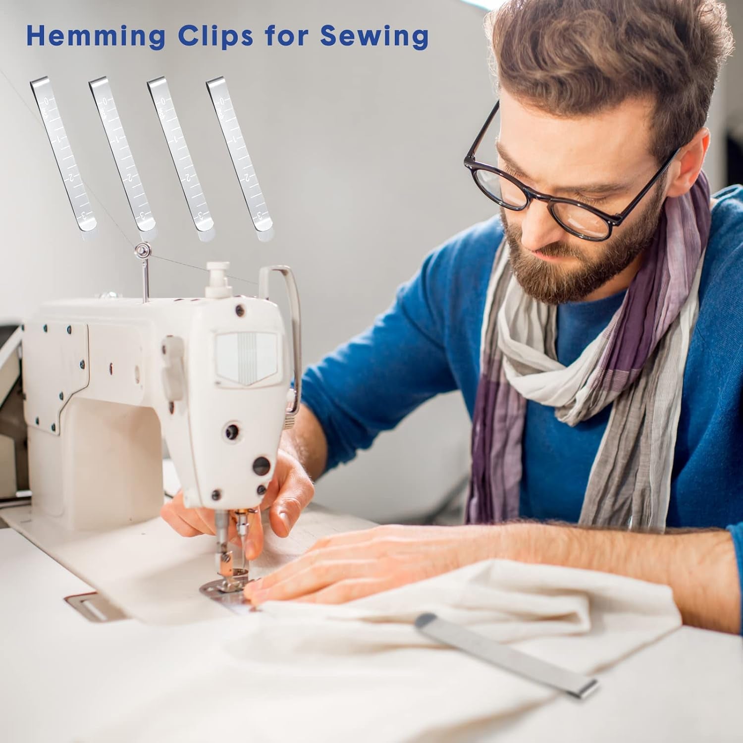 Sewing Clips Stainless Steel Hemming Clips Metal Hemming Tool 3 Inches Sewing Clips with Measurements for Fabric Quilting Pinning and Marking Accessories(40 Pcs)