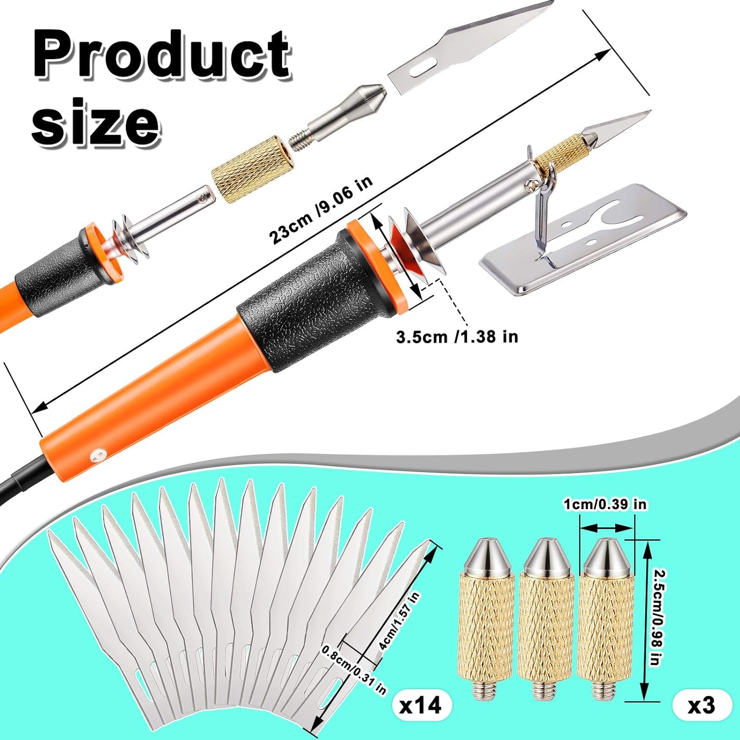 19 Pieces Electric Hot Knife Cutter Tool, Multipurpose Hot Knife Stencil Cutter with Metal Stand, 14 Pieces Blades, 3 Pieces Chuck Sleeves for Cutting Carving Soft Thin Foam Making Stencils