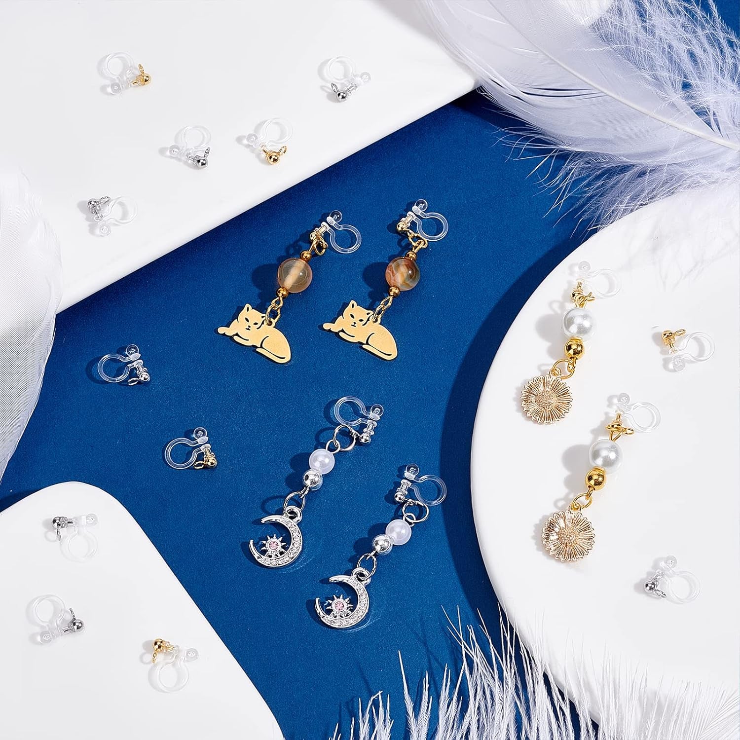 24Pcs Transparent U Type Earring Findings Alloy Invisible Clip on Earring Converter Non-Pierced Earrings Painless Allergy-Free Resin Earring Components for Non Pierced Ears