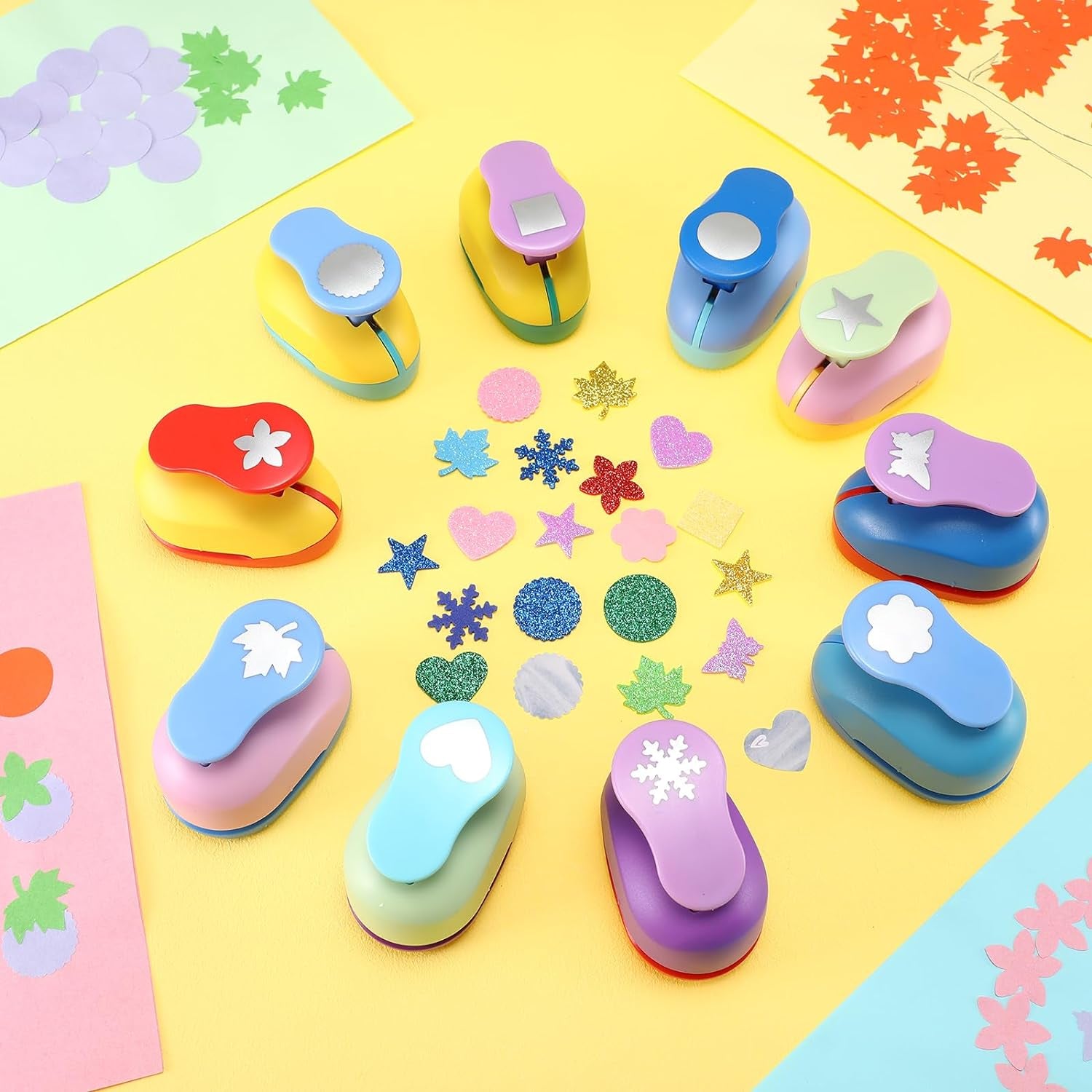 10 Pcs Craft Hole Punch Shapes 1 Inch Paper Punch Hole Puncher for Crafts, Mix Shape Cutters for Paper Crafting Scrapbooking Kids Teacher Office Supplies (Classic)