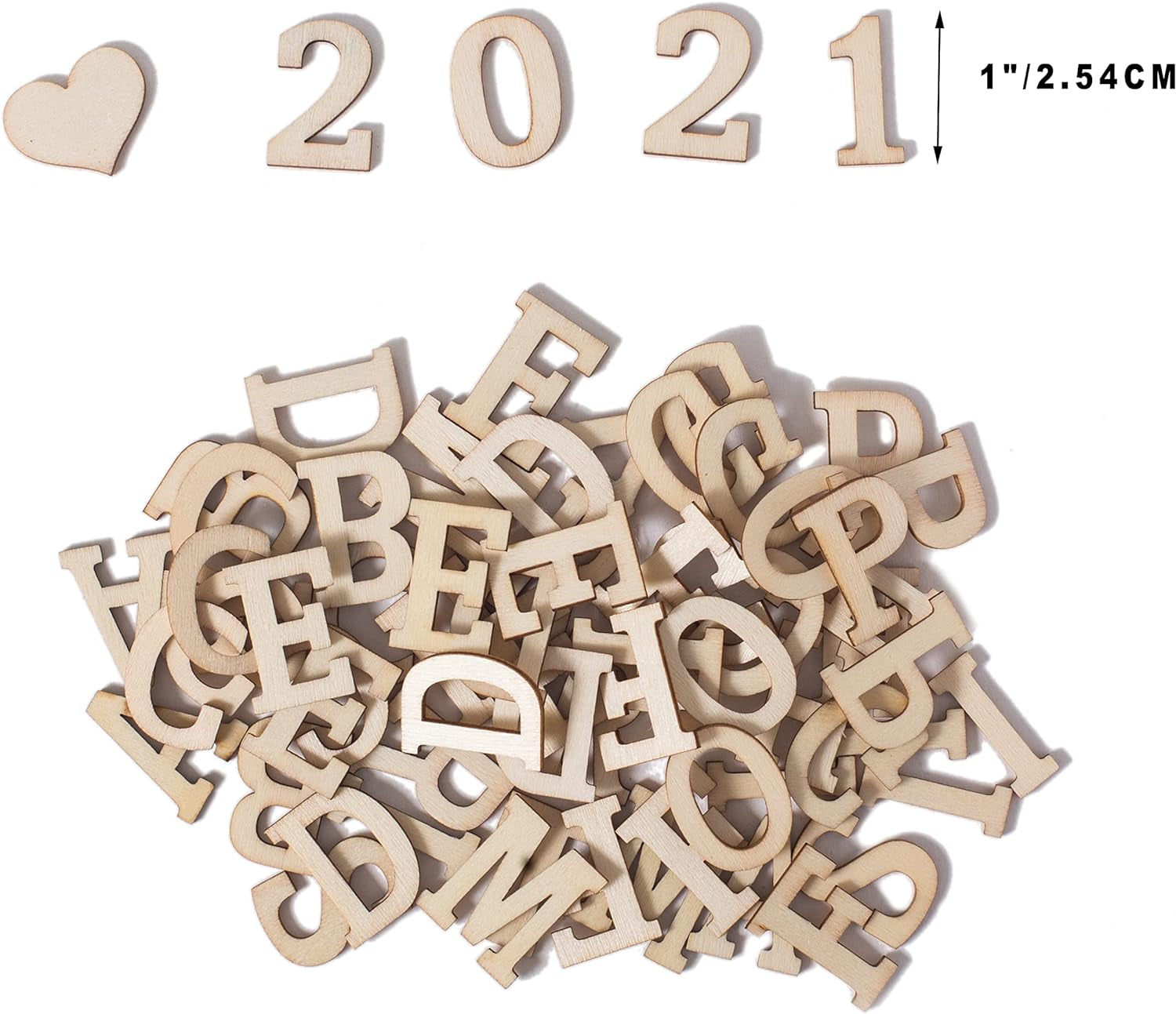 270 Pieces 1 Inch Wood Alphabet Letters Wooden Numbers Mini Blank Wood Symbols Unfinished Wood Heart Star Paw with Rustic Storage Tray for Home Decor Spelling Education Homemade Crafts Party Gifts