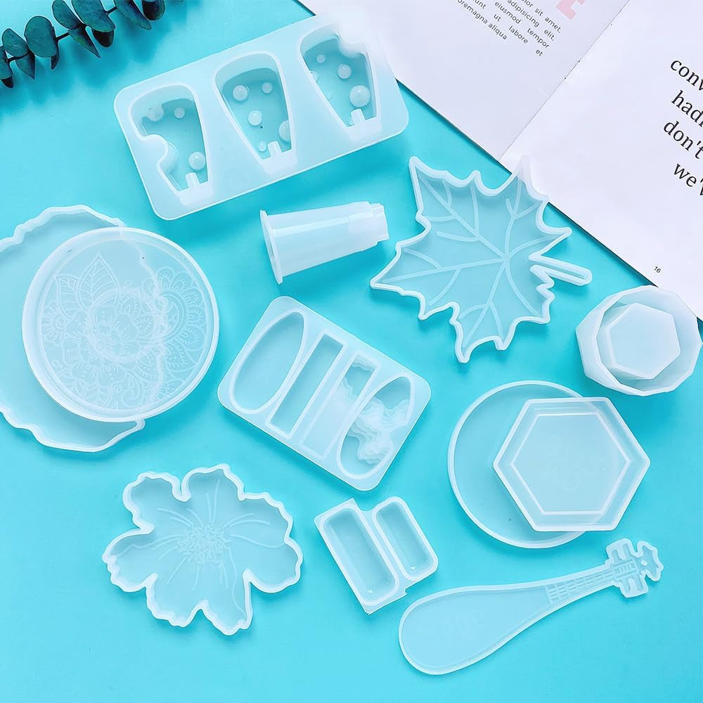 500G Random Resin Molds,Mystery Box Silicone Molds for Epoxy Resin,Blessing Bags Blind Box Moldes De Silicona Para Resina,Contains Pendants,Coasters,Trays,Letters and Other Random Moulds