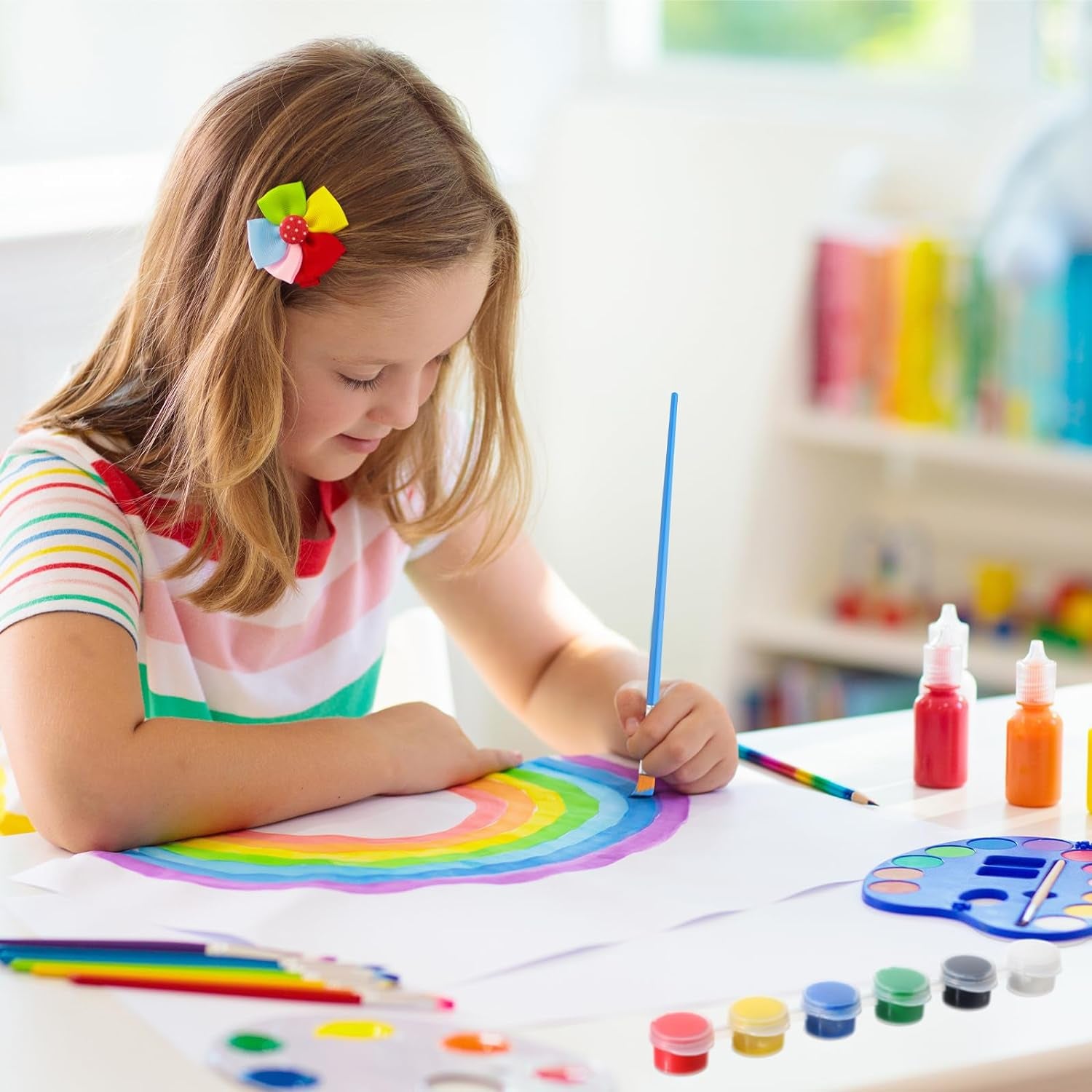 560 Pcs Mini Acrylic Paint Set for Kids 40 Set 12 Colors Washable Paint Strips Bulk 40 Flat Painting Brushes 40 Pointed Brushes Christmas Party Gift for Adult Classroom Birthday Party(2Ml)