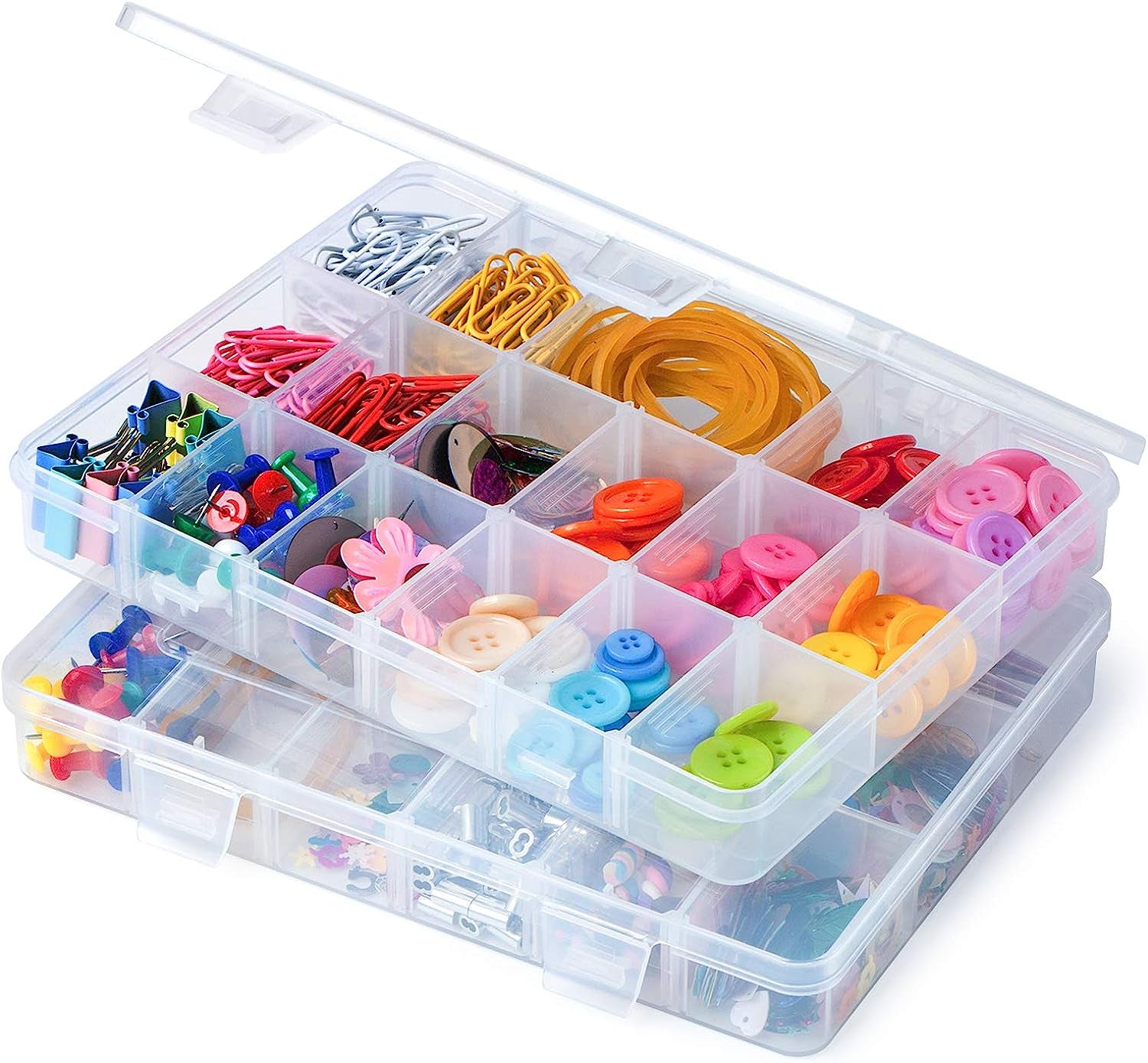 2 Pack 18 Grids Plastic Compartment Container, Bead Storage Organizer Box Case with Adjustable Removable Dividers for Jewelry Craft Tackles Tools, Size 7.8 X 6.3 X 1.2 In, White