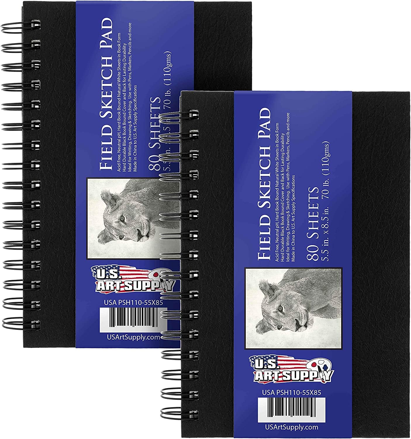 8.5" X 11" Premium Hardbound Sketch Book, Pack of 2, 80 Sheets Each, 70 Lb (110Gsm) - Hardcover Spiral Bound Artist Field Sketch Pad, Acid-Free Drawing Paper - Kids, Adults, Students