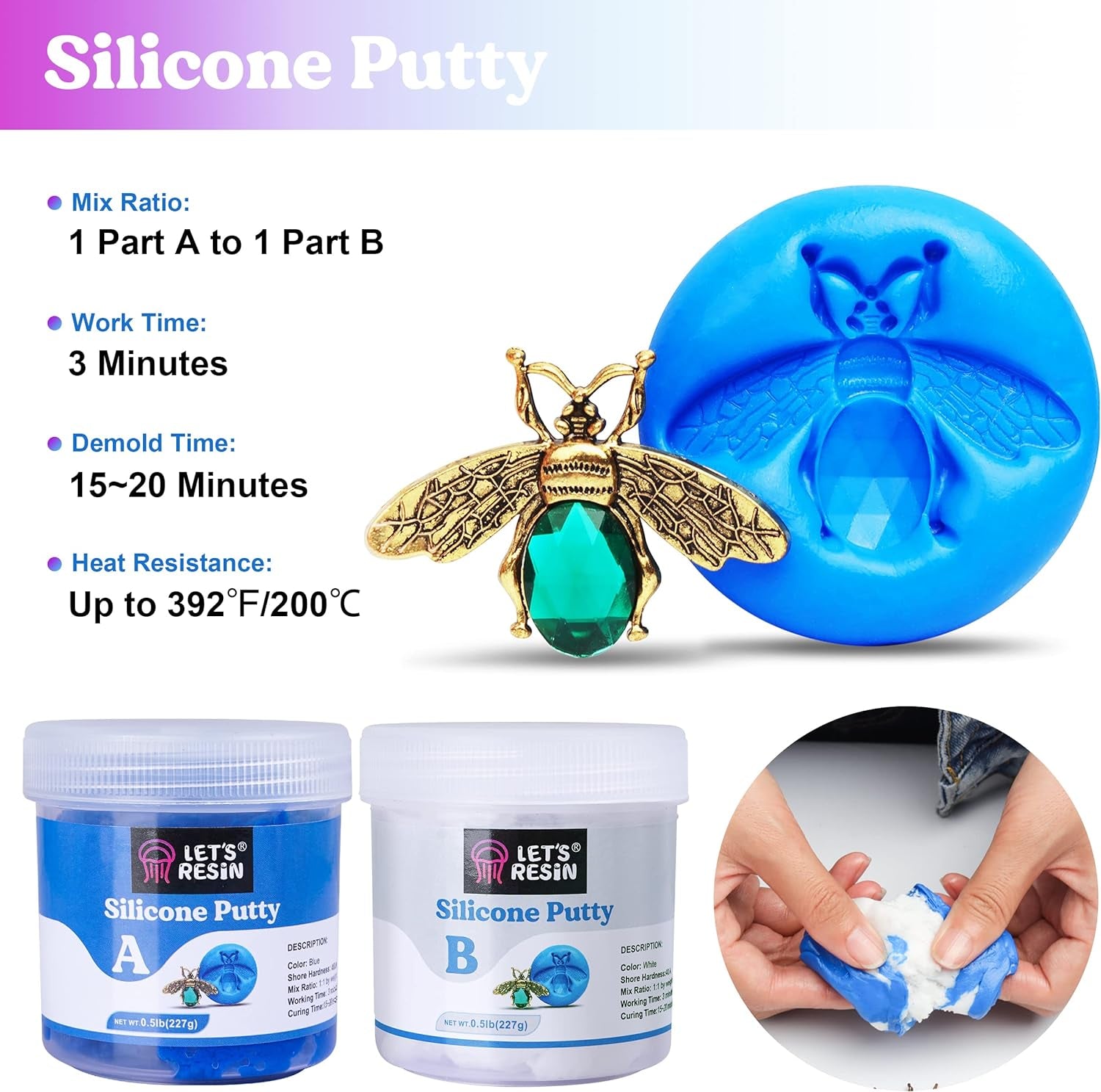Silicone Putty,1Lb/40A Silicone Mold Making Kit, Non-Toxic,Strong&Flexible, Easy 1:1 Mixing Ratio for Reusable Silicone Molds, Resin Molds, Soap