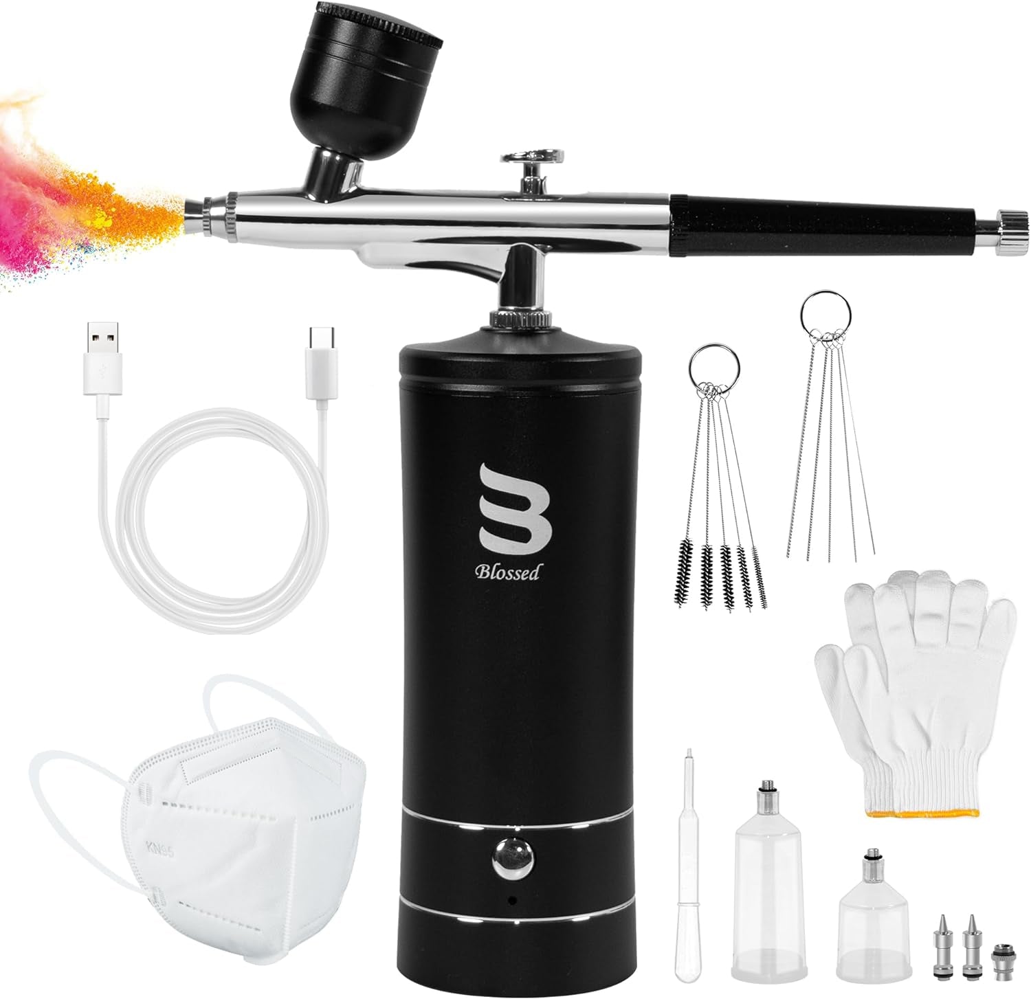 Cordless Airbrush Kit with Air Compressor, 48PSI Rechargeable Handheld Airbrush for Nails, Portable Nail Airbrush Machine for Tattoo, Nail Art, Makeup, Barber, Cake Decoration Etc.