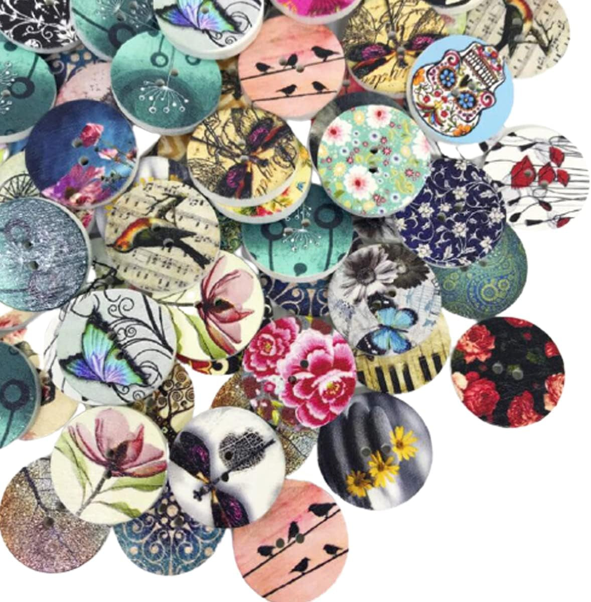 400 Pcs Wooden Buttons,Many Styles Decorative Sewing Button,Buttons for Crafts,2 Holes round Decorative Painted Wood Buttons,Cute Buttons,3D Buttons for DIY Sewing(20Mm,15Mm,25Mm)