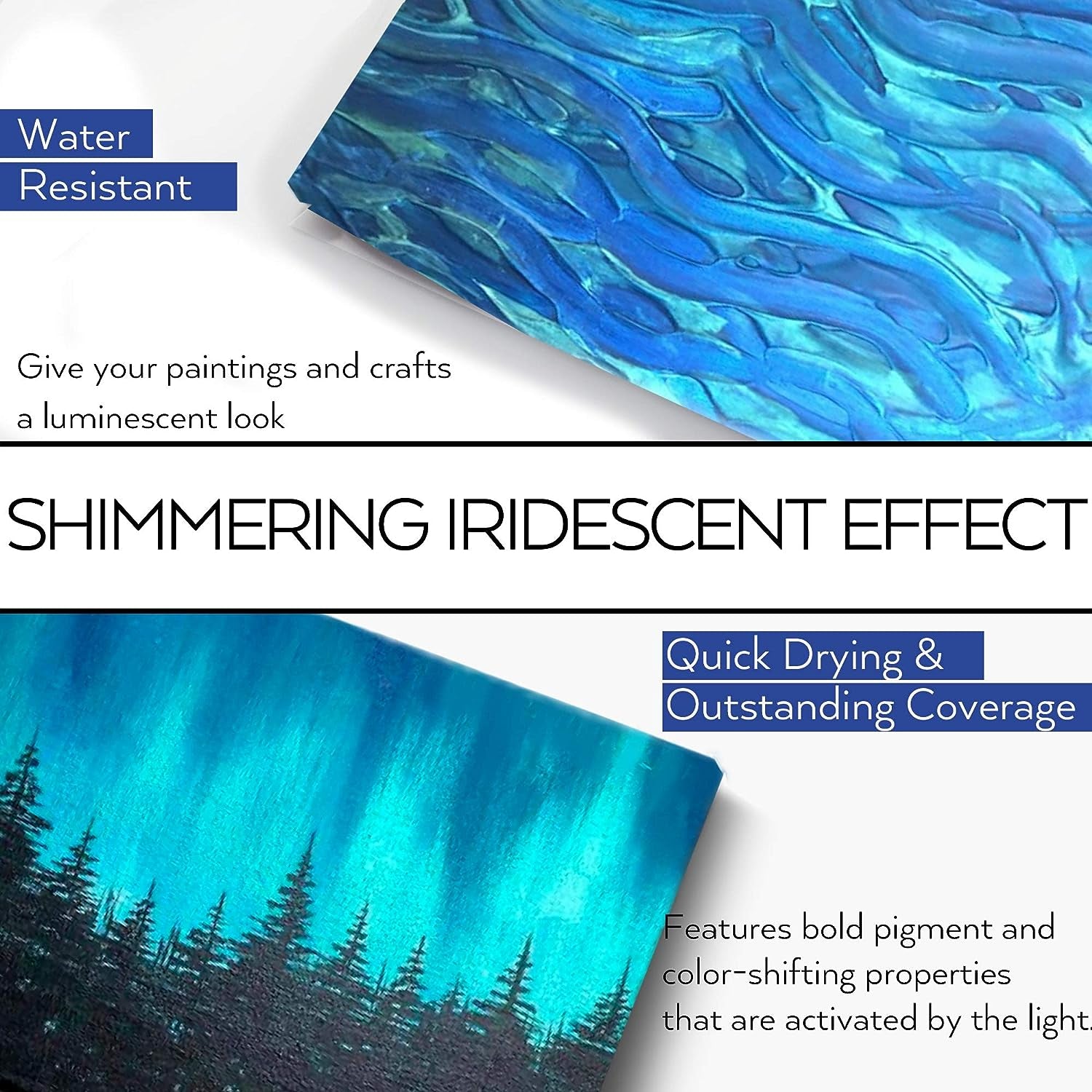 Iridescent Acrylic Paint Set of 16 Chameleon Colors 60Ml 2 OZ Bottles, High Viscosity Shimmer Paint for Artists, Beginners on Rocks, Crafts, Canvas, Wood, Fabric, Ceramic