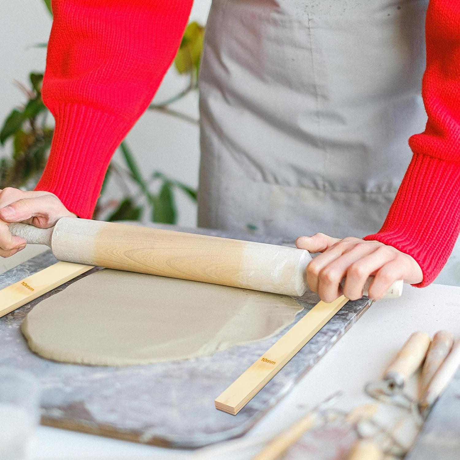 10 Pieces 5 Size Rolling Mud Stick Guide, Clay Rolling Pin Guides, Wooden Slab Roller Guides for Clay, Pottery Tools Clay Tools for Pottery Teaching, Polymer Clay Thickness 3, 5, 7, 10, 12 Mm
