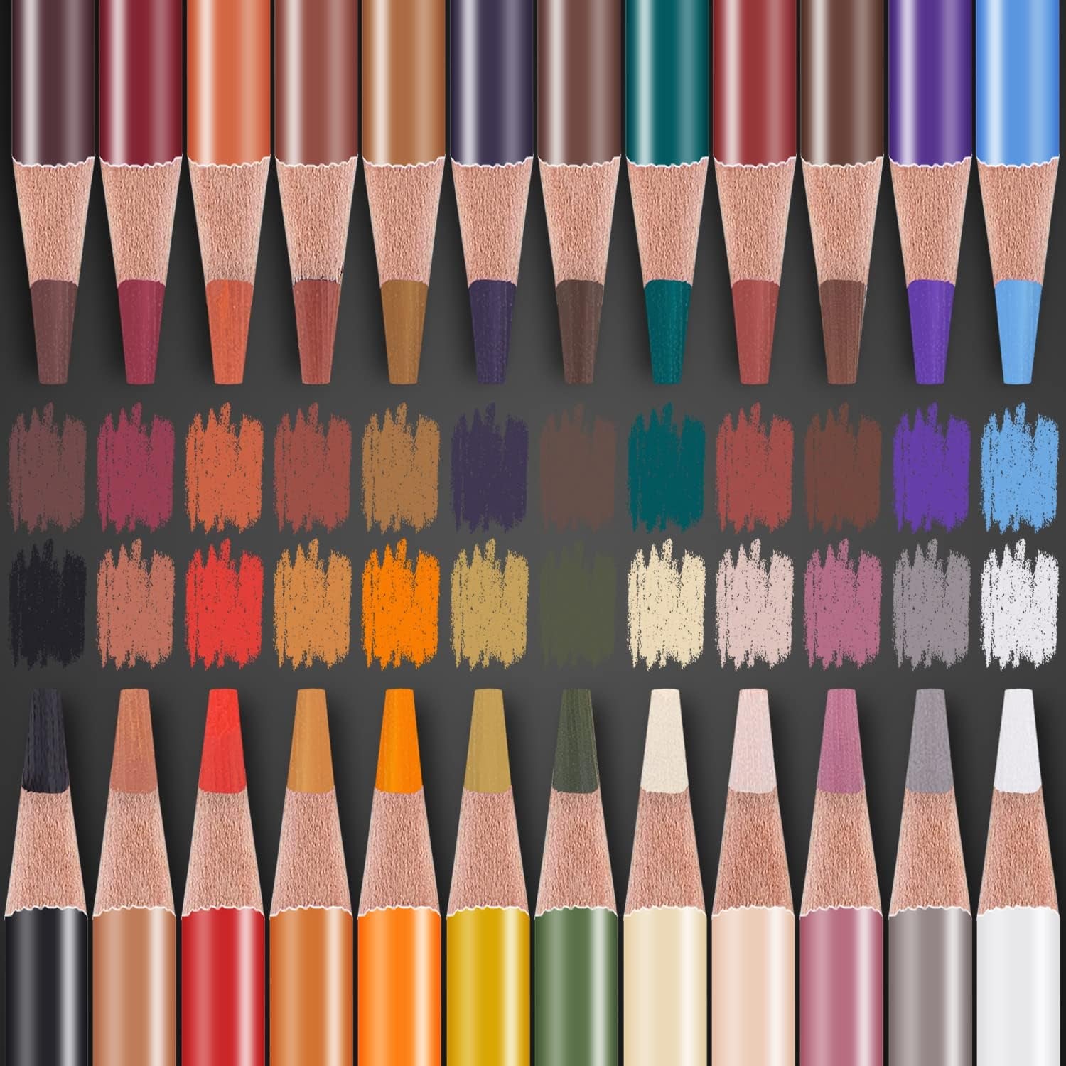 Professional Colored Charcoal Pencils Drawing Set, Skin Tone Colored Pencils, Pastel Chalk Pencils for Sketching, Shading, Coloring, Layering & Blending, 24 Colors