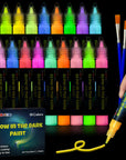 Glow in the Dark Fabric Paints, 18 Colors X 20 Ml 3D Waterproof Acrylic Textile Paint Markers, Glow in Dark Paint Pen, DIY Neon Fabric Paints for Clothes, Canvas