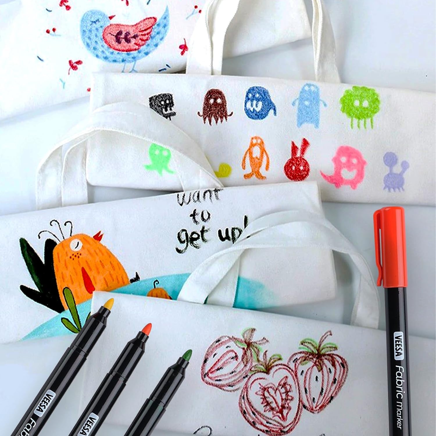 24 Colors Fabric Markers, Permanent Fabric Paint Marker for Clothes, Fine Point Textile Marker Pen for T-Shirt Shoes, Non-Toxic & Kid Safe