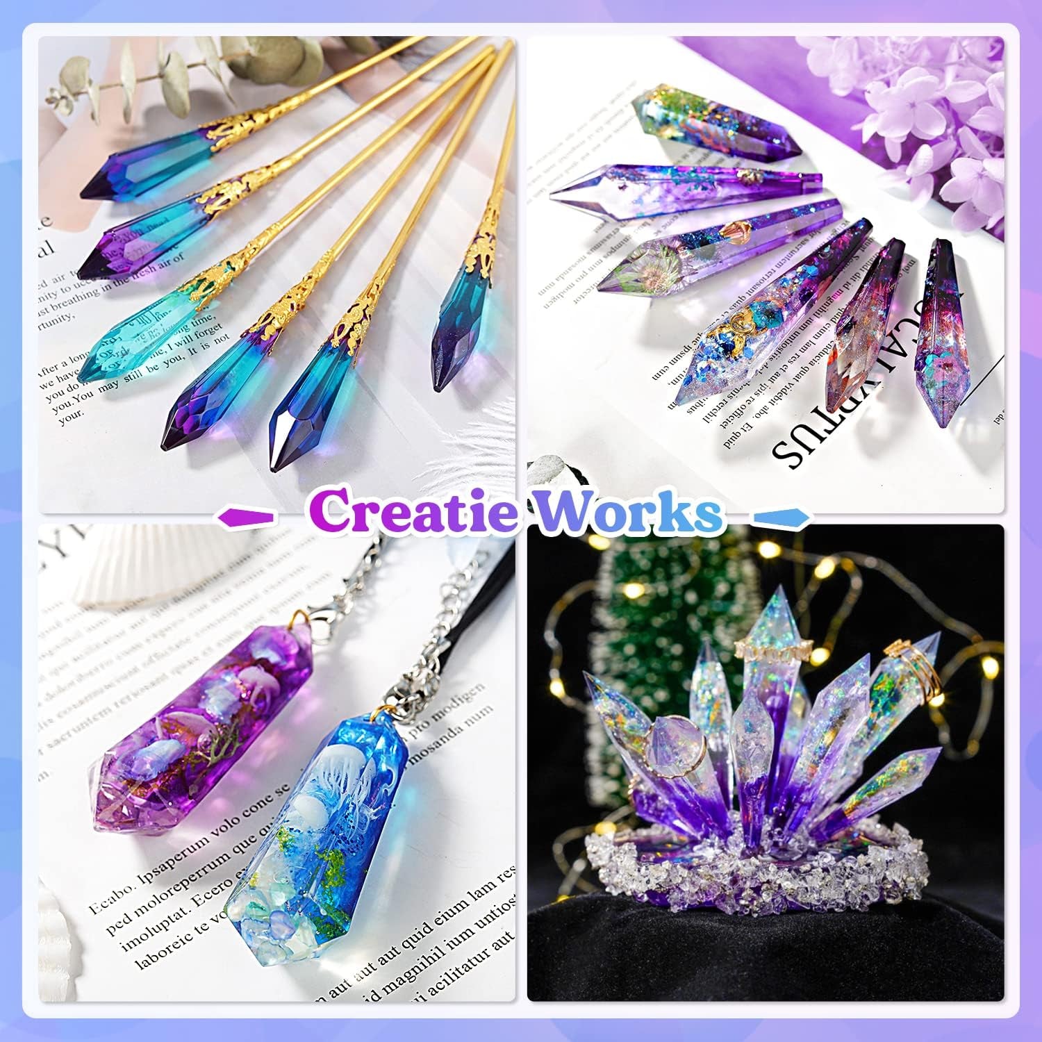 Resin Molds 18Pcs Pendulum Crystal Molds for Resin, Silicone Molds for Resin,Multi-Facet Resin Jewelry Molds for Quartz Crystals Pendants, Resin Necklace,Uv Resin