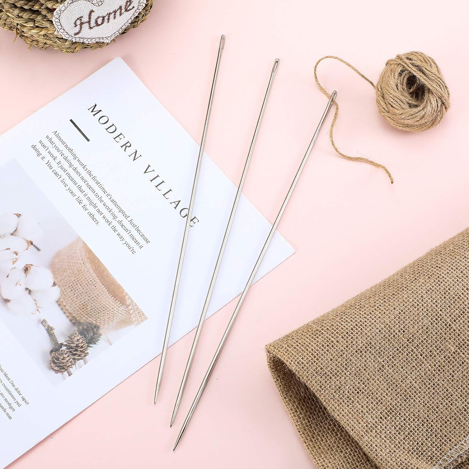 3 Pieces 12 Inch Upholstery Needle Extra Long Sewing Needles for Crafts Stainless Steel Straight Hand Upholstery Needle for Tufting Webbing,Sewing Edges and Stitching through Padding, Arts Projects