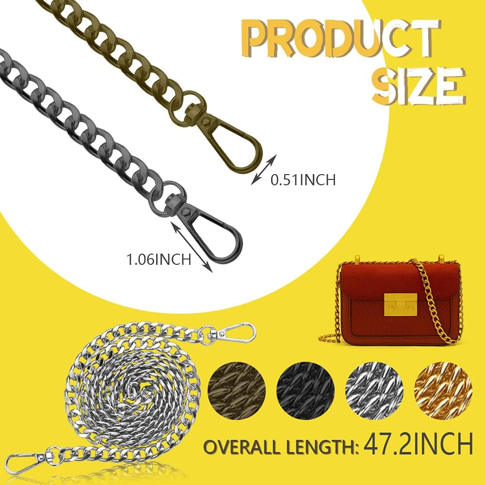 4 Pack 47" Purse Chain, 4 Colors Bag Chain Crossbody Chain Strap Replacement