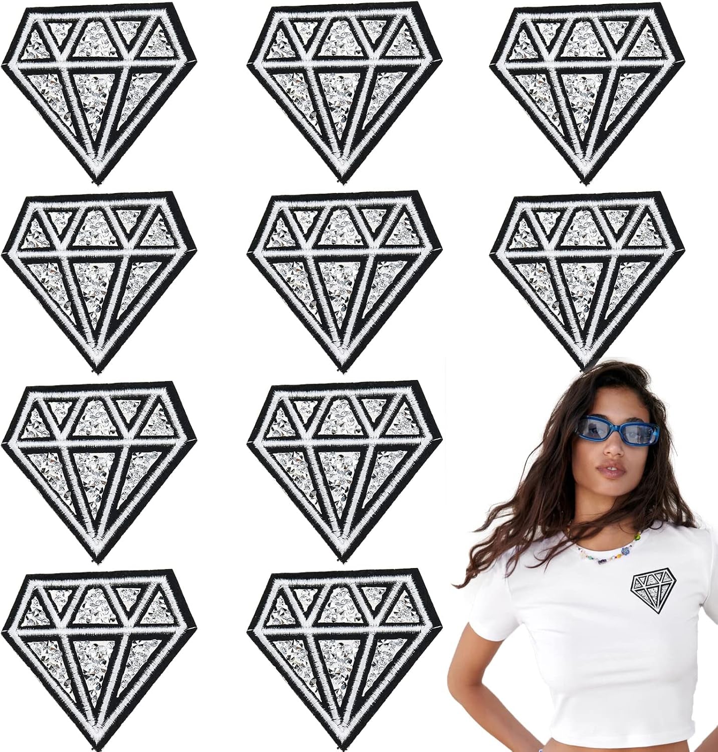 10 Pack Rhinestone Decorative Patches Bling Diamonds Emoboridered Iron on Repair Patches Vintage DIY for Jeans Clothing Iron on Appliques