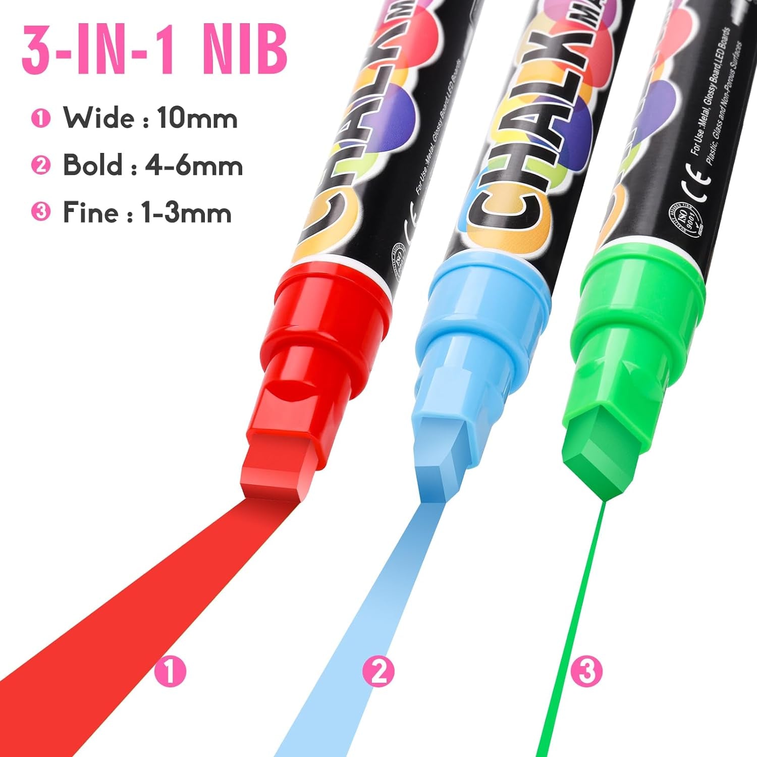 Car Window Markers for Auto Glass Washable - Liquid Window Chalk Markers Pen with 10Mm Jumbo Wide Tips, 8 Neon Colors Chalkboard Markers, Window Paint Markers for Menu Board, Blackboards, LED Poster