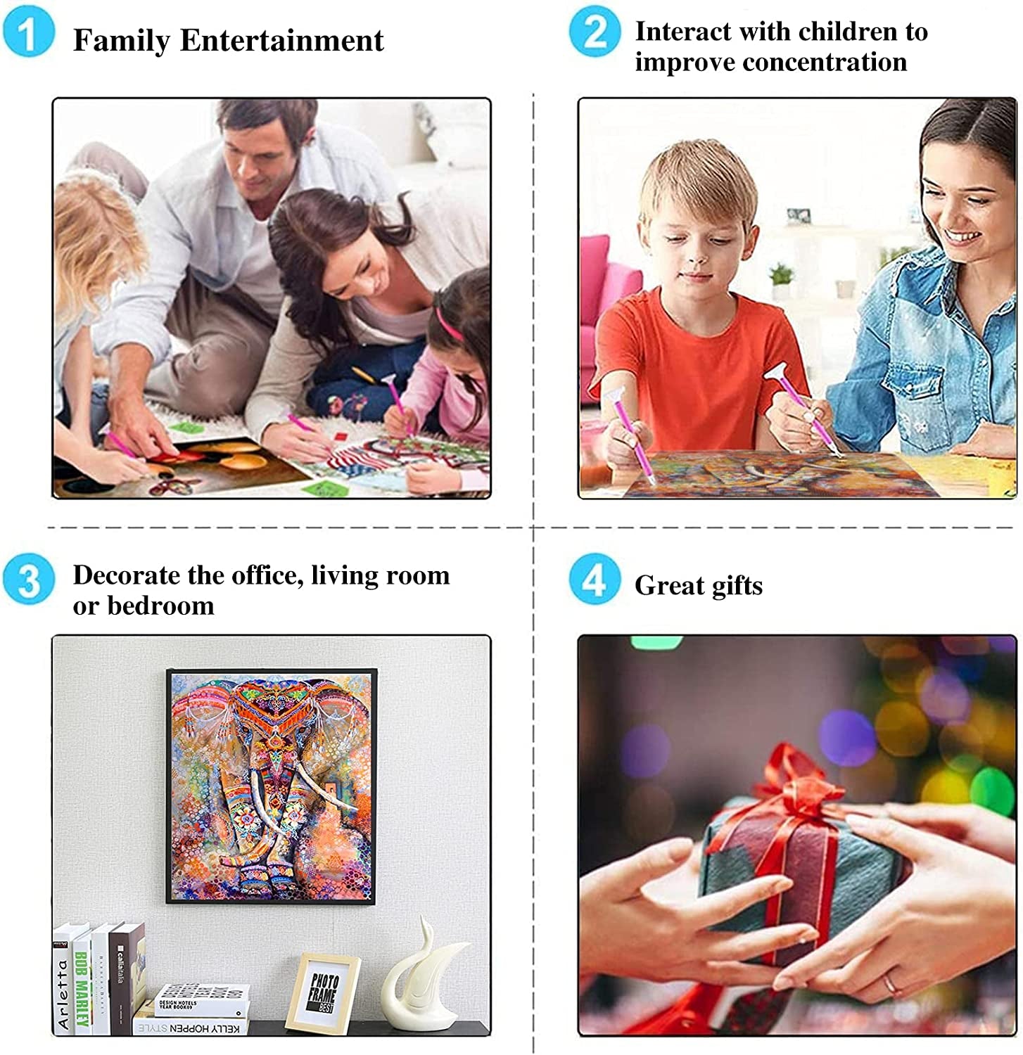 Diamond Painting Art Kits for Adults (19.7X15.7Inch) Elephant DIY 5D Diamonds Paintings Dotz Kit Full Drill Crafts Dots Pack for Home Office Wall Decor (Elephant)