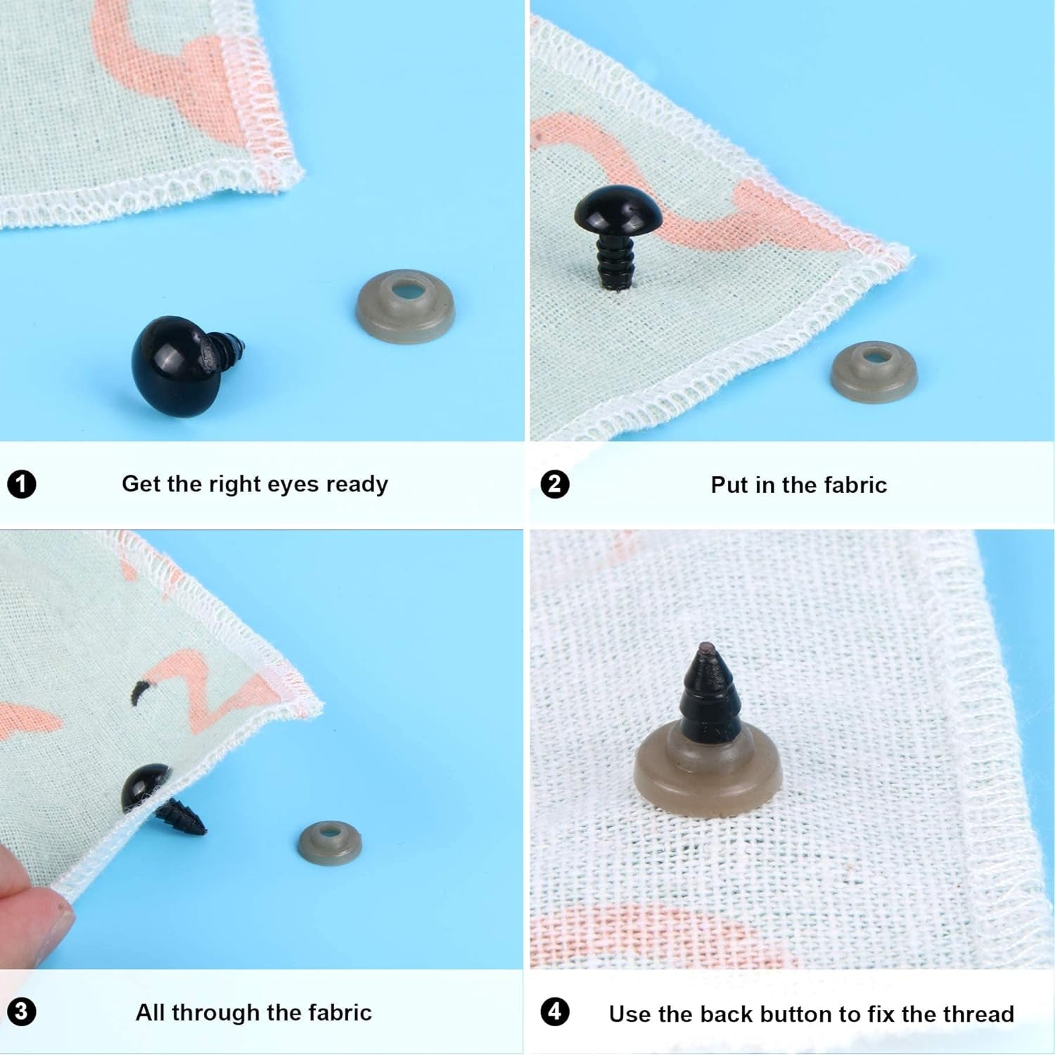 900 Pieces 6-16MM Black Plastic Safety Eyes with Washers for Crochet Animal Crafts Doll Making Supplier Bulk (6 Sizes)