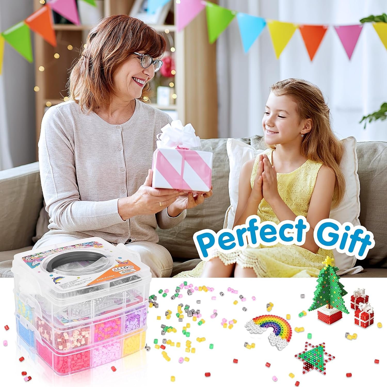 Fuse Beads Kit,10000Pc 5MM Melty Beads Set, Iron Melting Beads Craft Kit with Pegboards,Ironing Paper and Chain Accessories, Arts and Crafts Set for Kids Boys Girls Christmas Birthday Gift