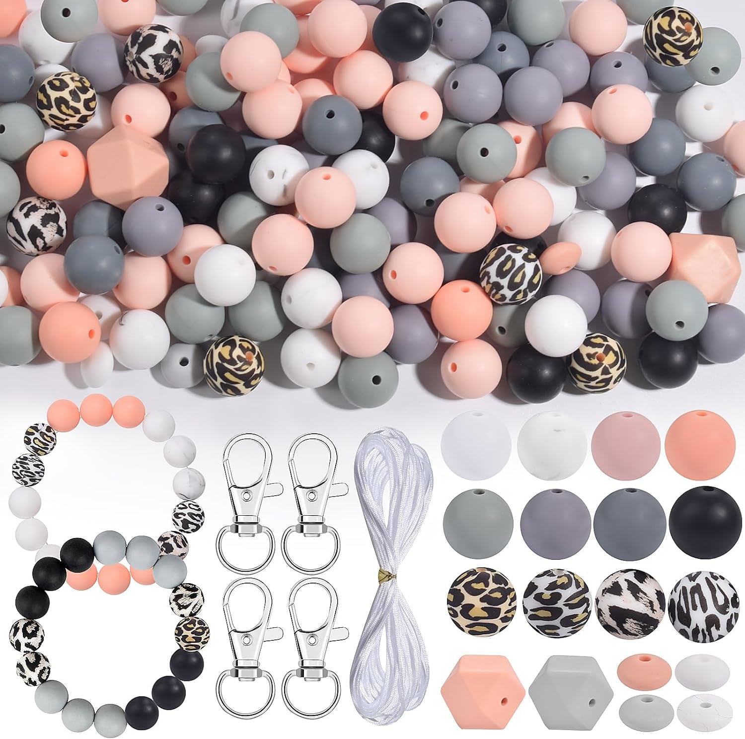 184 Pcs Silicone Beads for Keychain Making Kit, Multiple Styles and Shapes Silicone Beads Bulk Rubber Beads for Keychains Making