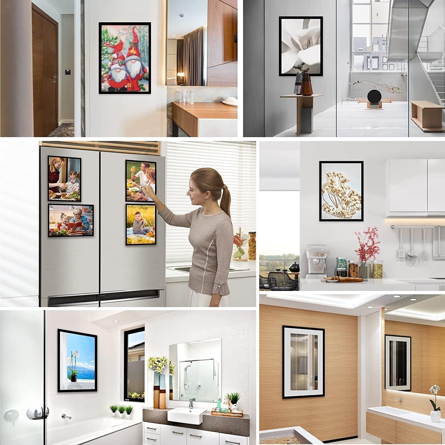 Diamond Art Frame 12X16 Inch - Diamond Frames 30X40 Cm Painting Suitable for 10X14Inch Picture, Diamond Frames Magnetic Self-Adhesive,Suitabble Frames Painting for Wall Window Door - 6 Pack (Black)