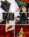 40 Sheets Flower Wrapping Paper Kit Floral Bouquet Wrap Paper with 2 Rolls Ribbons 100 Pcs Flower Pins 48 Pcs 3D Butterflies for Valentine Mother'S Day Wedding Birthday Graduation DIY Gift (Black)