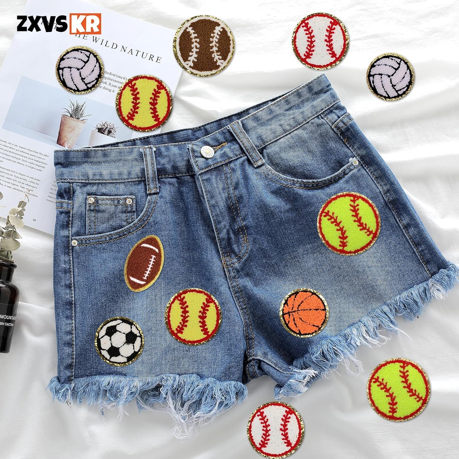16Pcs Sports Themed Patch, Chenille Patches Gold Edges Basketball Soccer Baseball Football Volleyball Iron on Patch for Bags Hat DIY Clothing Repair