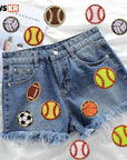 16Pcs Sports Themed Patch, Chenille Patches Gold Edges Basketball Soccer Baseball Football Volleyball Iron on Patch for Bags Hat DIY Clothing Repair