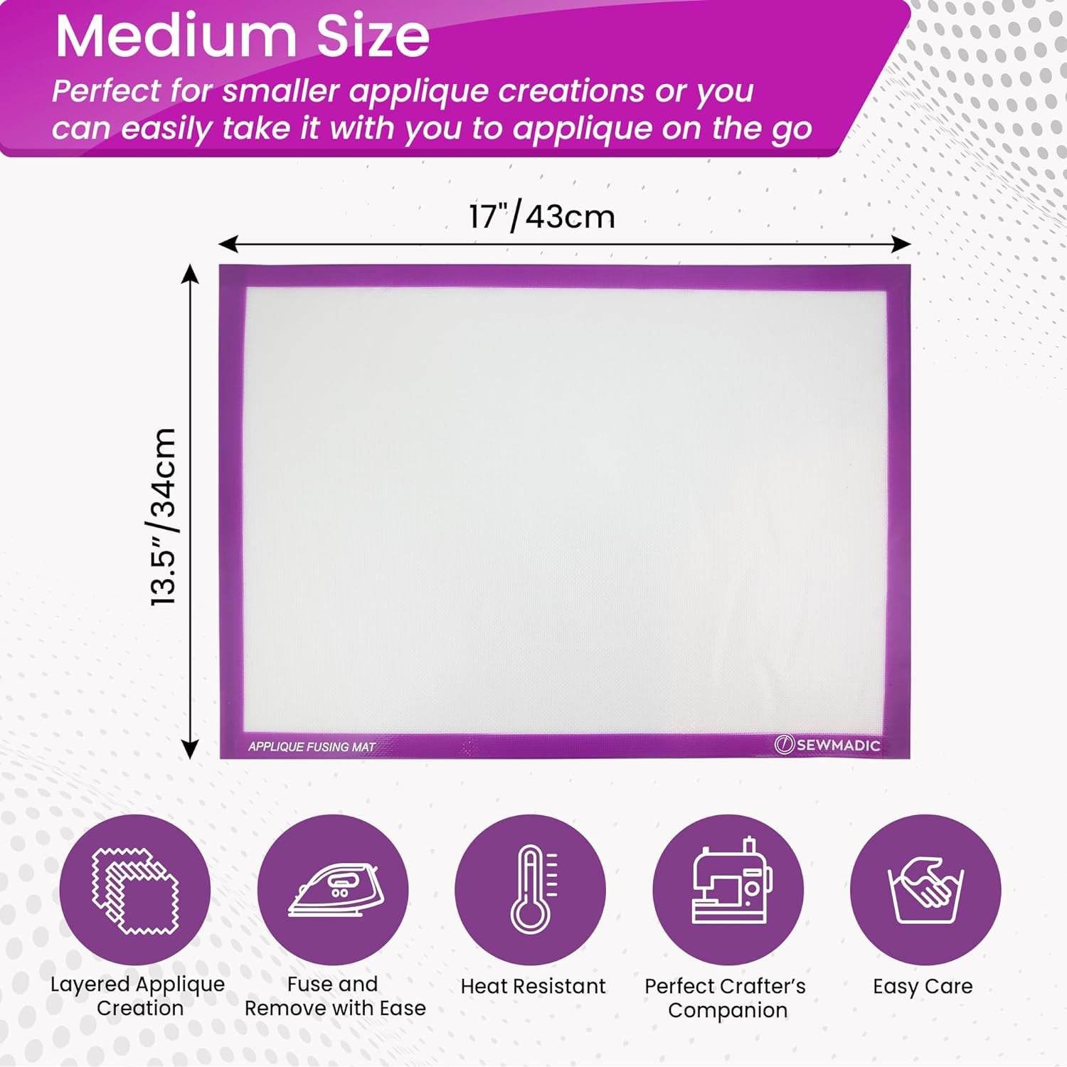 Applique Fusing Mat 13.5"X17" (34Cm X 43Cm) with Bonus Applique Pressing Sheet and Handy Storage Tube - a Great Silicone Mat and Applique Teflon Sheet for Arts and Fusible Web Fabric Crafts