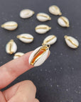 12PCS Golden Natural Shell Pendants Sea Shell Connectors Beach Seashells Cowrie Shell Charms for Jewelry Making