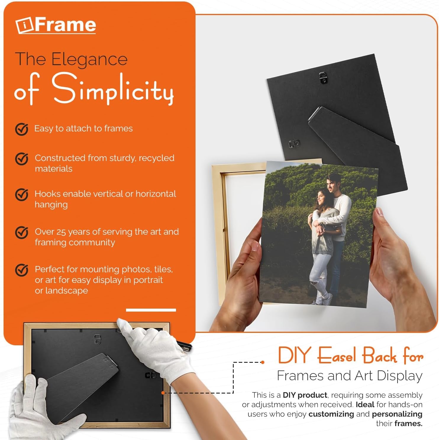 Adjustable Easel Backs, Easel Stand for Pictures, Solid Black Cardboard Back for 8X10 Picture Frame, Photo Easel Stand Perfect for Picture Frames, Tiles, Art &amp; More, Made in USA (Pack of 4)