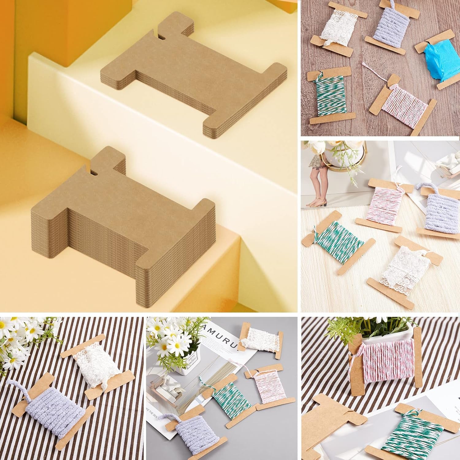 Ribbon Organizer Set Cardboard Ribbon Spools Embroidery Floss Ribbon Holder Ribbon Organizer Embroidery Thread Holder Empty Cardboard Yarn Bobbin for Cross Stitch Craft DIY Sewing (200 Pcs)