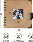 Scrapbook Photo Album - 8 X 8 Inch, 60 Pages, Kraft Paper, Ribbon, Corner Protectors, Suitable for Travel, Graduation, Memories
