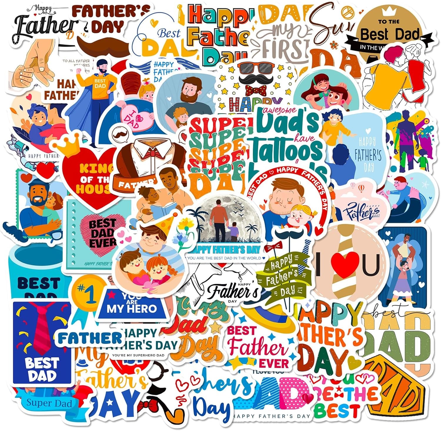 Fathers Day Stickers for Adults, 150Pcs Fathers Day Stickers Decals Decorations Bulk Gifts Set for Fathers Day Gift Cards Scrapbook Skateboard Laptop Water Bottle.